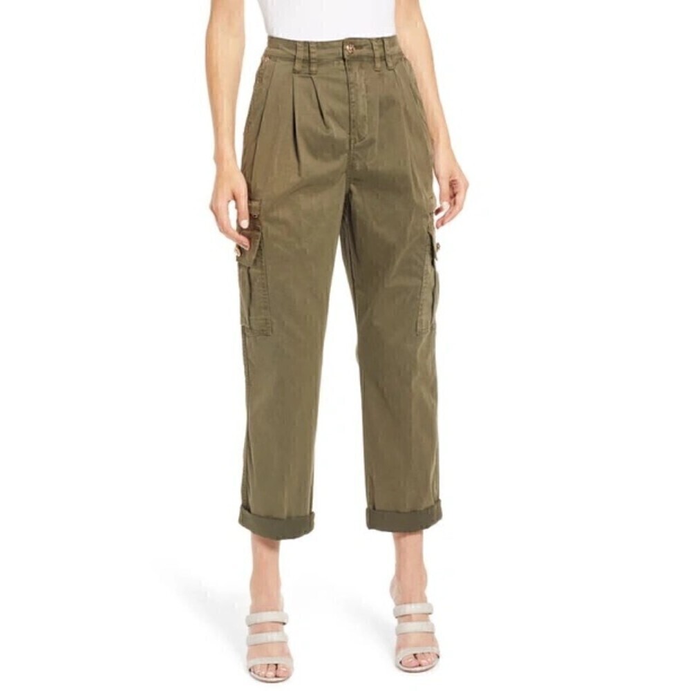 Blanknyc Stretch Cotton Twill Cargo Pants in First Lady Green Size 31 High Rise